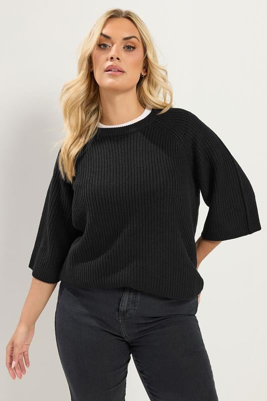 YOURS Plus Size Black Knitted Top | Yours Clothing 1