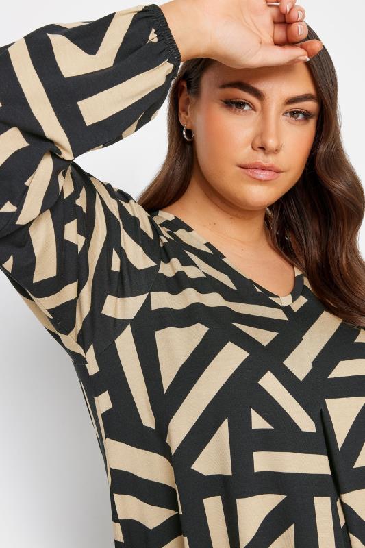 YOURS Curve Brown Geometric Print Balloon Sleeve Top | Yours Clothing 4