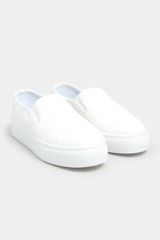 White Quilted Slip-On Trainers In Extra Wide Fit 1