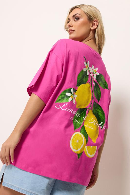 YOURS Curve Pink Lemon Back Print Graphic T-Shirt