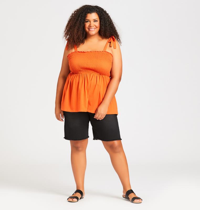 Plus Size Shirred Top Terracotta Red 1