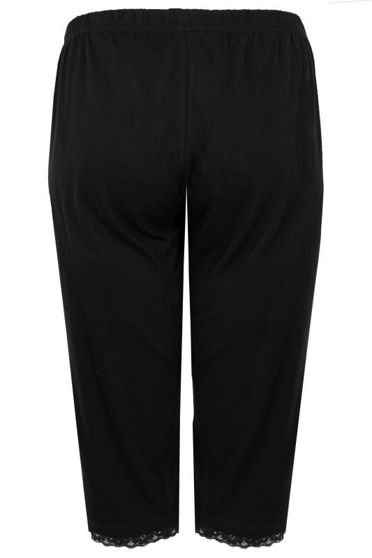 Plus Size Black Lace Trim Crop Pyjama Bottoms | Yours Clothing 5