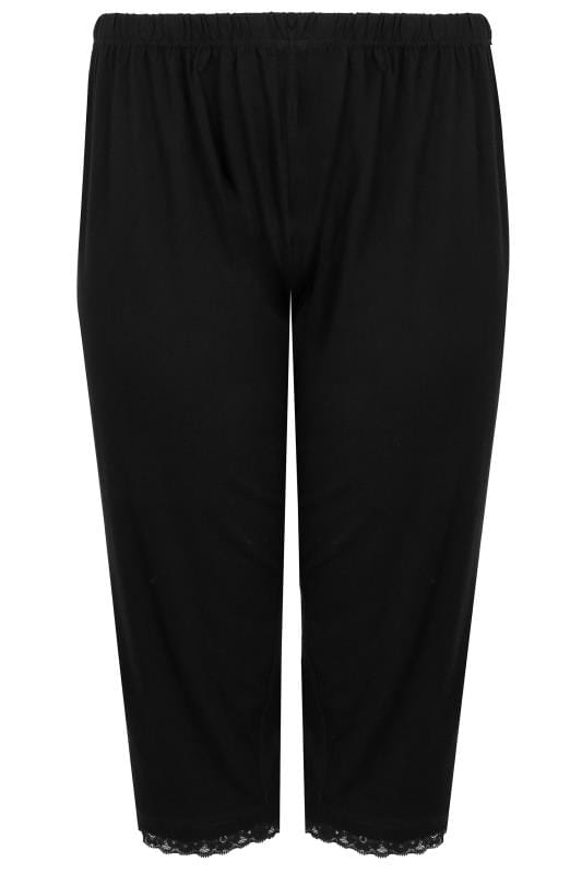 Plus Size Black Lace Trim Crop Pyjama Bottoms | Yours Clothing 4