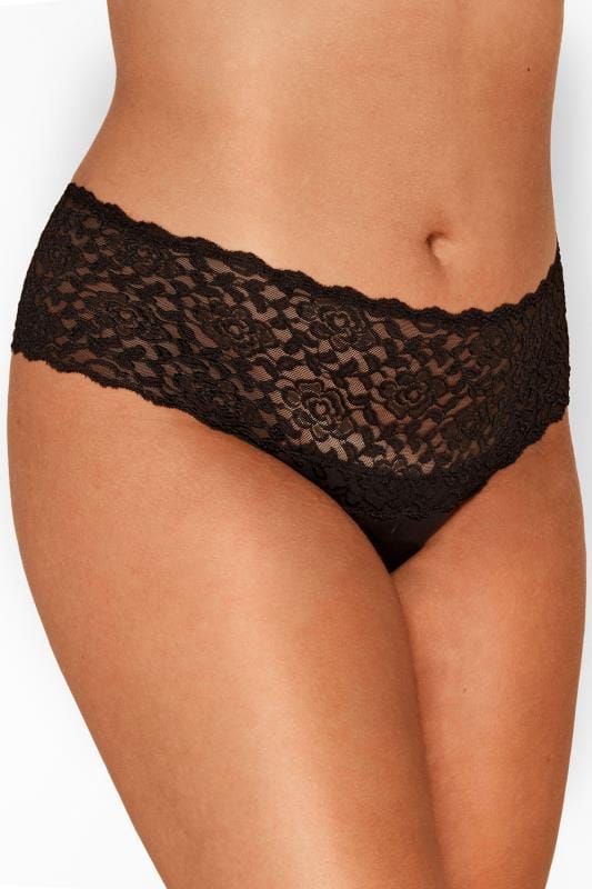 Black Lace Brazilian Knickers | Yours Clothing 1
