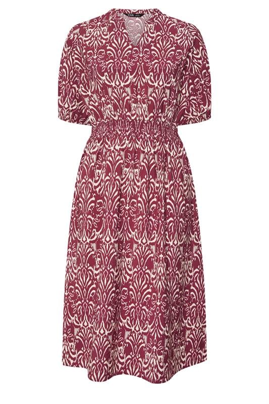 YOURS Plus Size Red Ikat Notch Neck Midaxi Dress | Yours Clothing 5