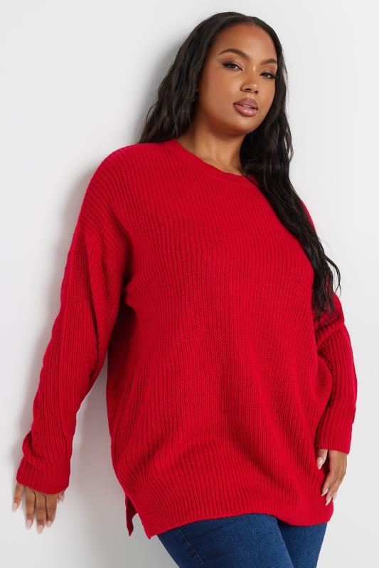 YOURS Plus Size Red Knitted Jumper | Yours Clothing 2