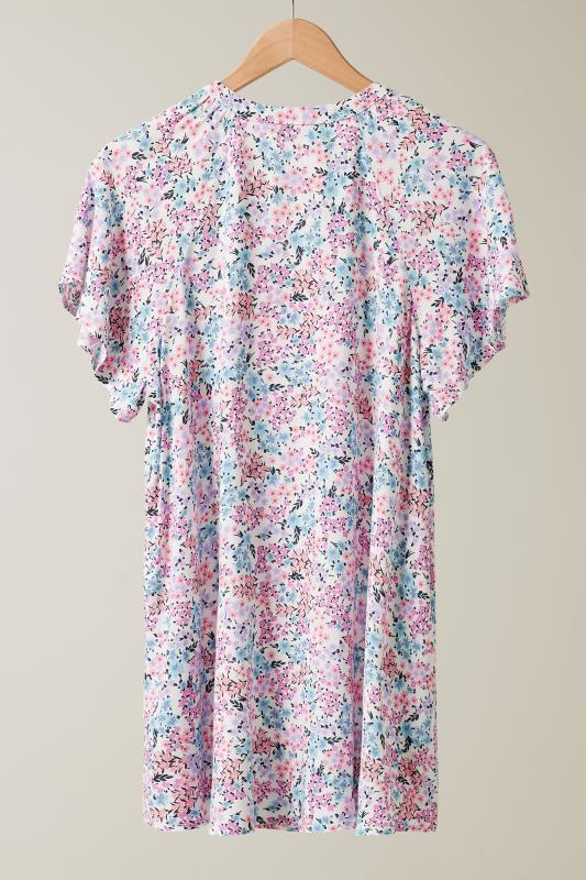EVANS Plus Size Pink Floral Print Tie Neck Blouse | Evans 6