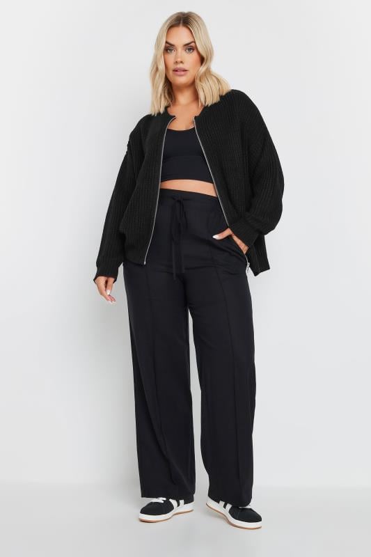 YOURS Plus Size Black Knitted Bomber Cardigan | Yours Clothing  3