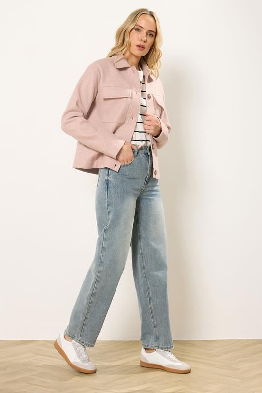 LTS Tall Light Pink Brushed Button Trucker Jacket | Long Tall Sally 2