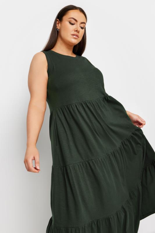 YOURS Plus Size Khaki Green Tiered Midaxi Dress | Yours Clothing 4