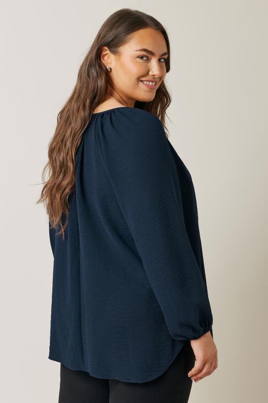 EVANS Plus Size Navy Blue Button Front Long Sleeve Blouse | Evans 3