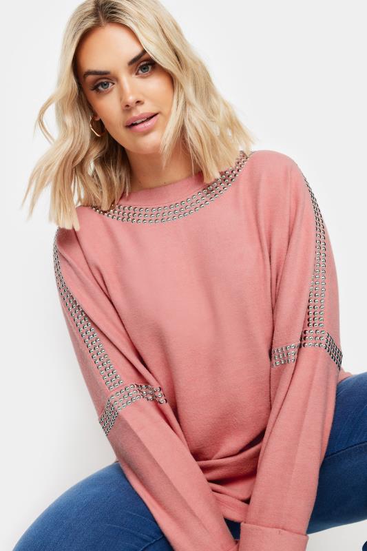 YOURS Curve Pink Stud Neckline Embellished Jumper | Yours Clothing  4