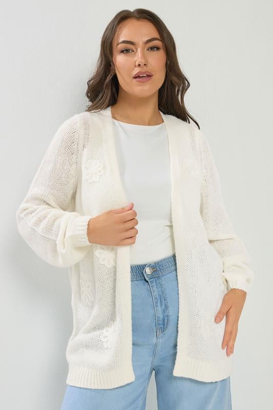 Plus Size  YOURS Curve White Flower Detail Soft Touch Cardigan