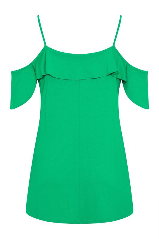 Plus Size Apple Green Frill Cold Shoulder Top | Yours Clothing 7