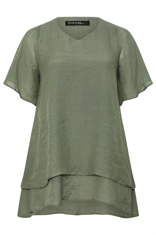 EVANS Plus Size Khaki Green Double Layer Top | Evans 7