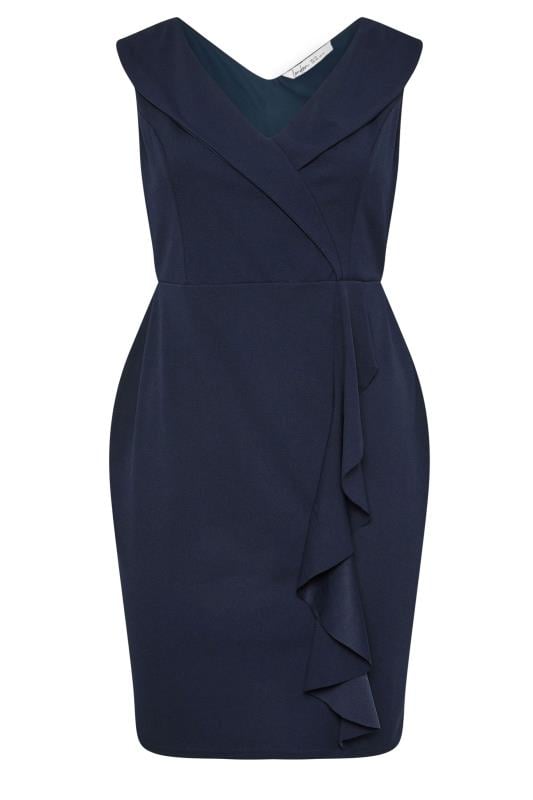 YOURS LONDON Plus Size Navy Blue Tuxedo Style Ruffle Dress | Yours Clothing 5