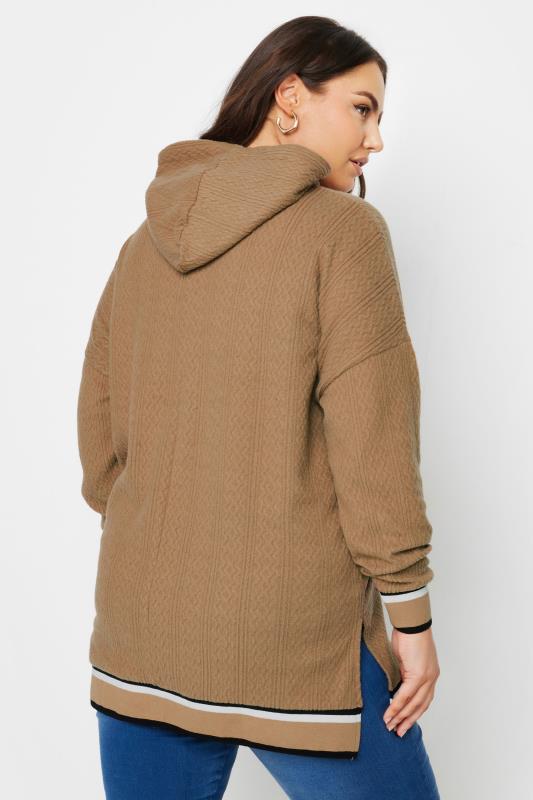 YOURS Plus Size Natural Brown Knit Hoodie | Yours Clothing   3