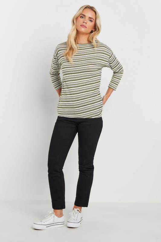 M&Co Petite Khaki & Ivory Pleated Hem Stripe Top | M&Co 2