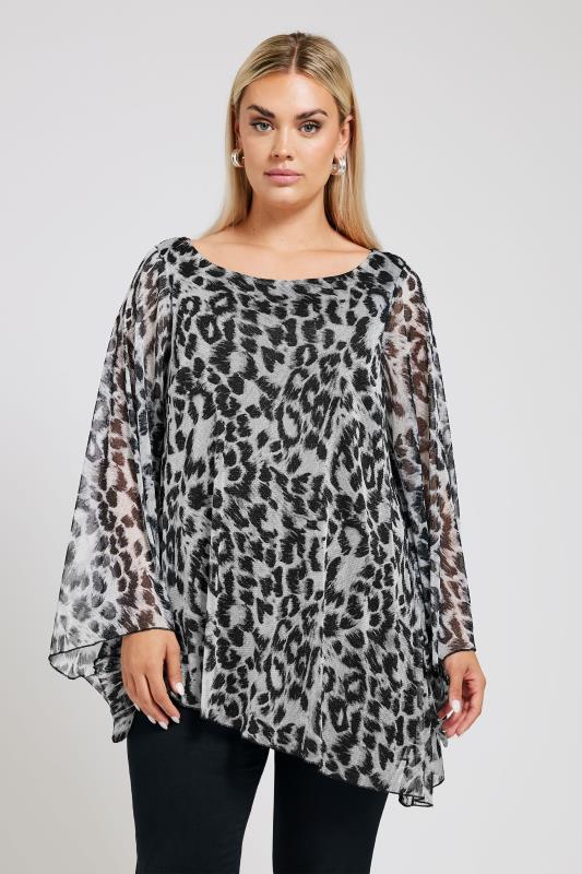 YOURS LONDON Plus Size Grey Leopard Print Asymmetrical Blouse | Yours Clothing 1