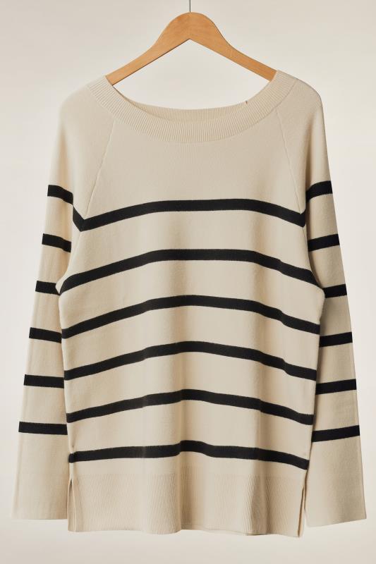 EVANS Plus Size Ivory White & Black Striped Knitted Jumper | Evans 5