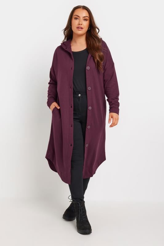 Plus Size  YOURS Curve Burgundy Red Hooded Maxi Jacket