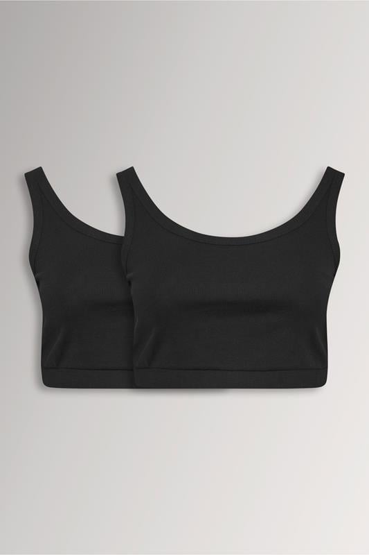 YOURSET Plus Size 2 PACK Black Ribbed Crop Tops | Yours Clothing 1