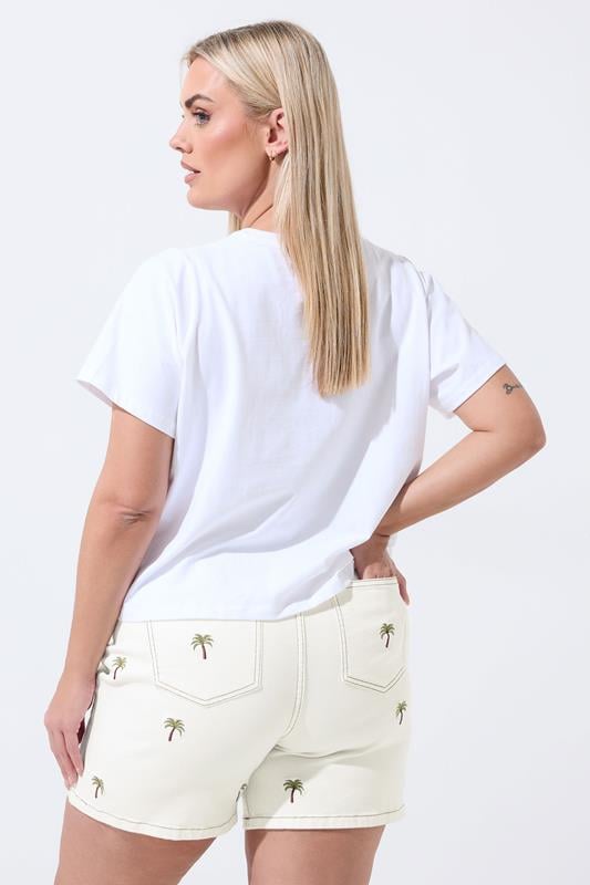 LIMITED COLLECTION Plus Size Natural Brown Palm Tree Embroidered Shorts | Yours Clothing 2