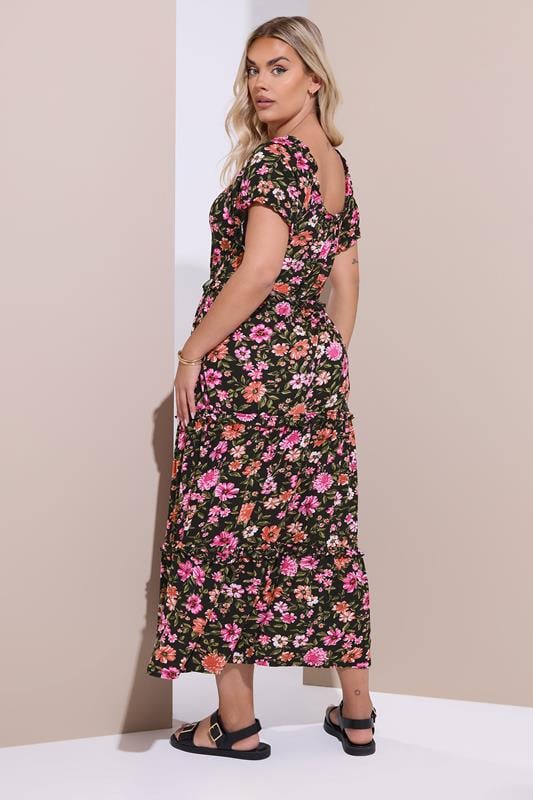 YOURS Plus Size Black Floral Tiered Frill Maxi Dress | Yours Clothing 3
