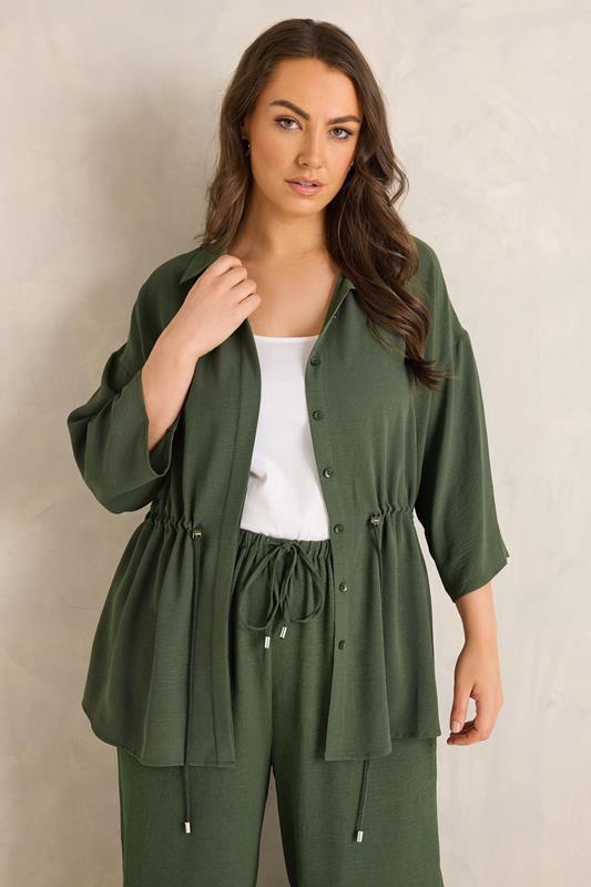 EVANS Plus Size Khaki Green Collared Shacket | Evans  1