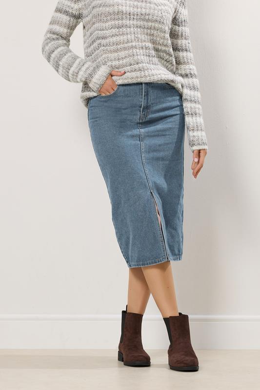 LTS Tall Blue Denim Midi Skirt | Long Tall Sally  1