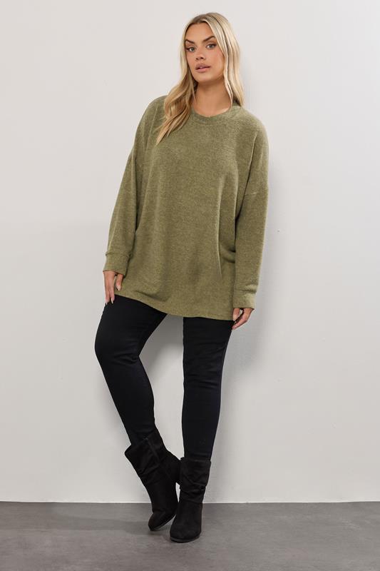 YOURS Plus Size Khaki Green Soft Touch Jumper | Yours Clothing 1