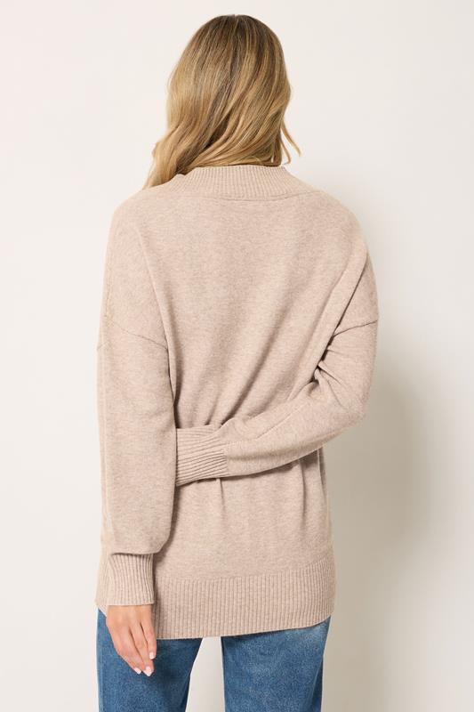 LTS Tall Women's Natural Brown V-Neck Knitted Jumper | Long Tall Sally 2