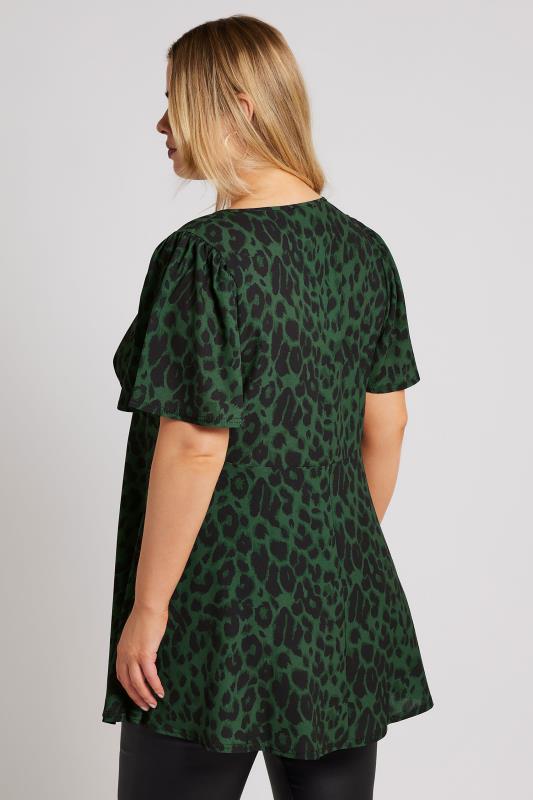 YOURS LONDON Plus Size Green Leopard Print Angel Sleeve Blouse | Yours Clothing 4