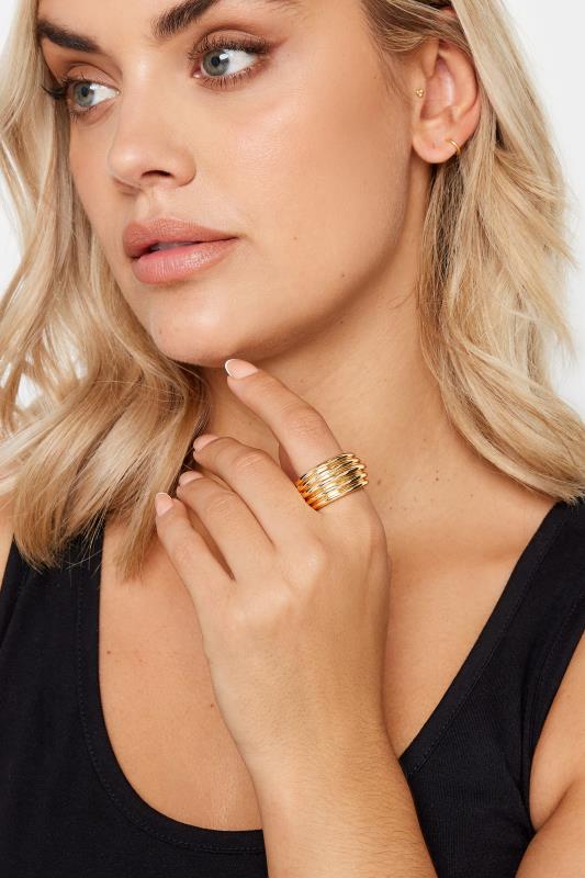 Gold Tone Layered Stretch Statement Ring 1