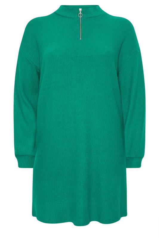 YOURS Plus Size Green Zip Neck Soft Touch Jumper Dress | Yours Clothing 5