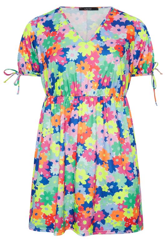 YOURS Plus Size Curve Blue & Pink Ditsy Print Smock Dress | Yours Clothing  6