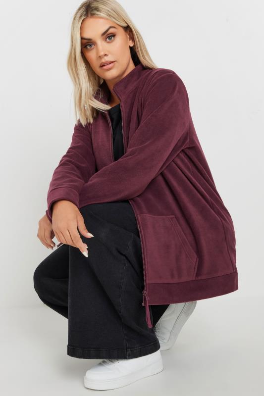 YOURS Curve Burgundy Red Zip Fleece Jacket | Yours Clothing 4