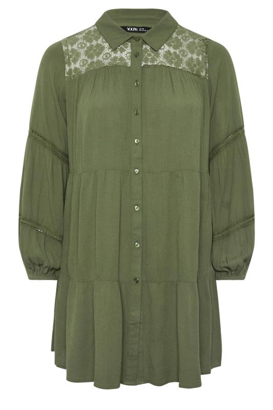 YOURS Plus Size Khaki Green Tiered Lace Shirt | Yours Clothing  5