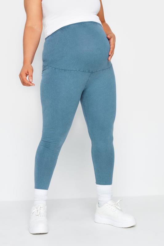 BUMP IT UP MATERNITY Plus Size Blue Acid Wash Leggings | Yours Clothing 1