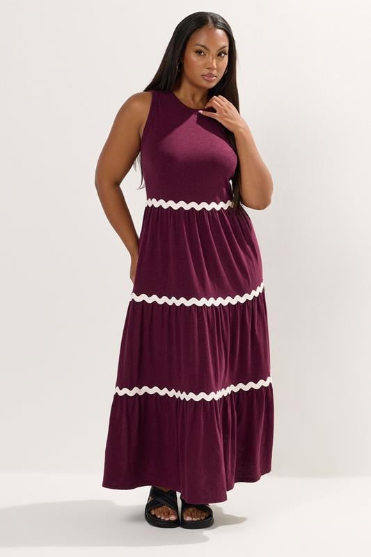YOURS Plus Size Red Contrast Trim Tiered Maxi Dress | Yours Clothing 2
