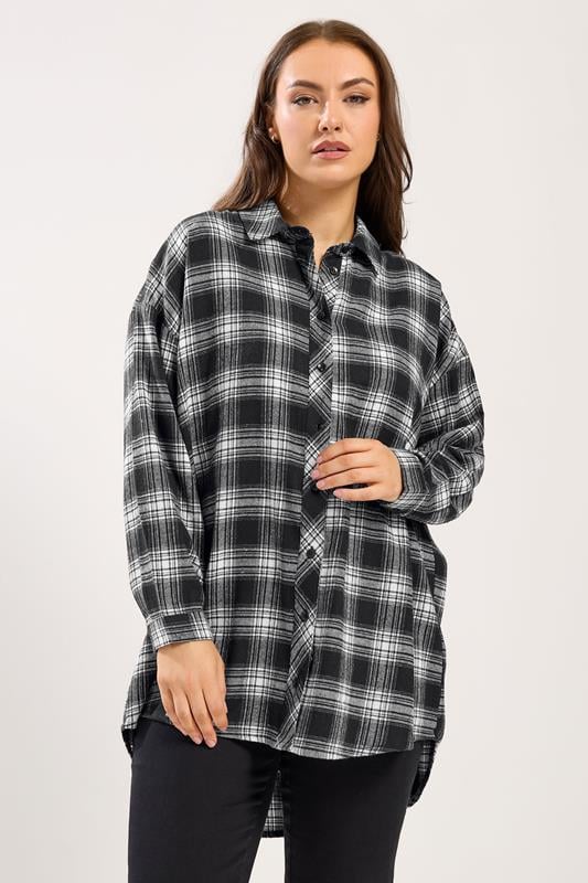  YOURS Curve Black Oversized Check Shirt