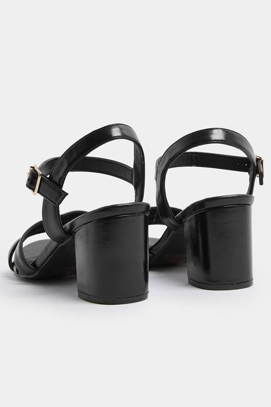Black Faux Leather Mid Block Heel Sandals In Wide E Fit | Yours Clothing 4