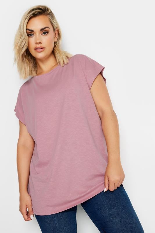 Plus Size  YOURS Curve Blush Pink Crew Neck T-Shirt