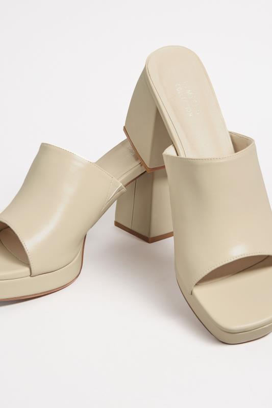 Cream Platform Block Mule Sandal Heels In Wide E Fit | Yours Clothing  5