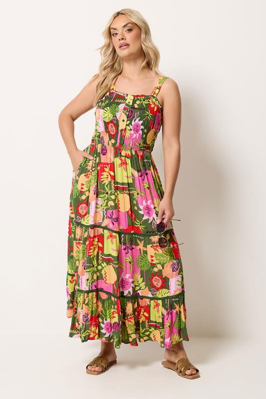 YOURS Plus Size Green Mixed Shell Placket Dress | Yours Clothing 1