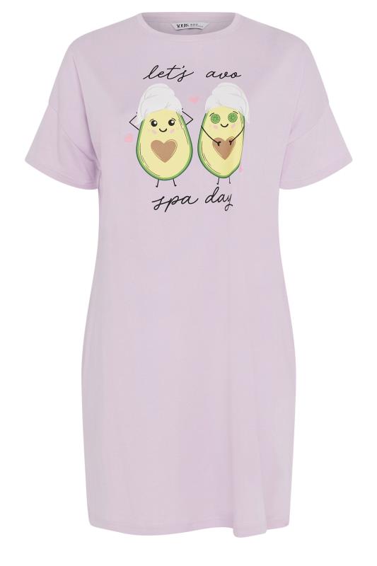 YOURS Plus Size Purple 'Let's Avo Spa Day' Slogan Sleep Tee Nightdress | Yours Clothing 5