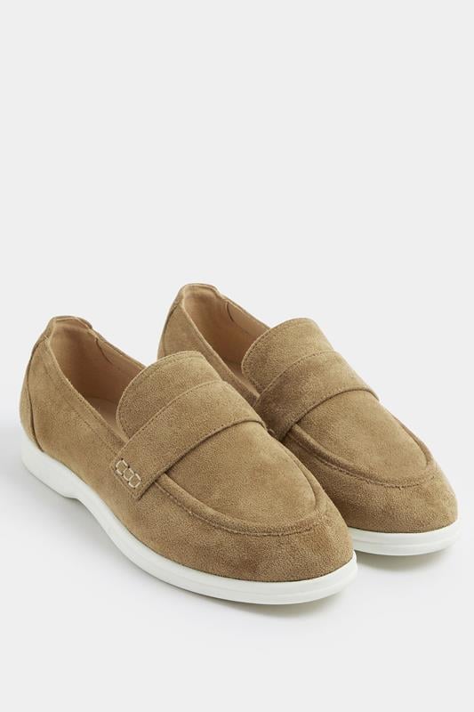  Yours Natural Brown Faux Suede Loafers In Extra Wide EEE Fit