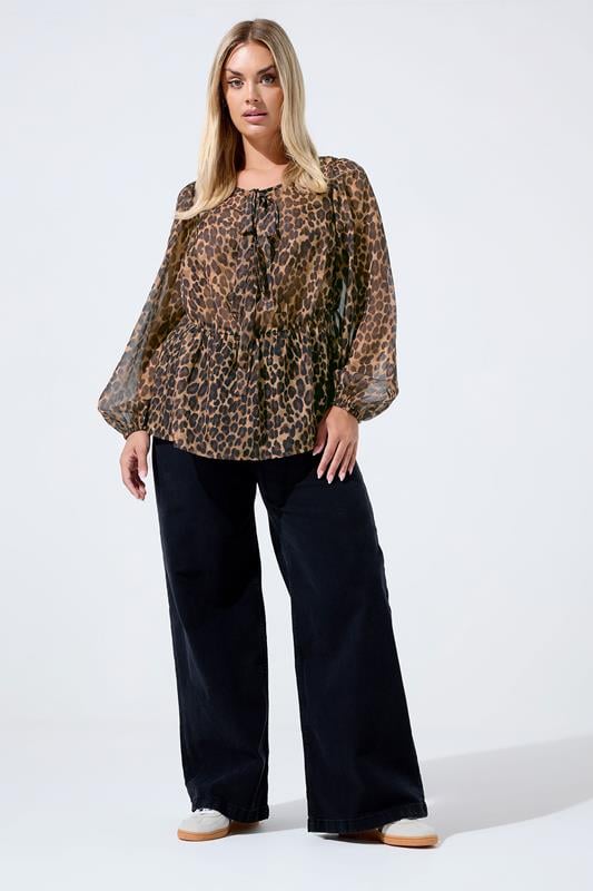 LIMITED COLLECTION Plus Size Brown Leopard Bow Tie Front Blouse | Yours Clothing 2