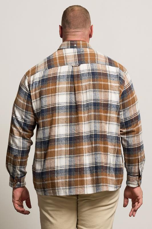 BadRhino Big & Tall Tan Brown & Navy Blue Brushed Checked Shirt | BadRhino 5