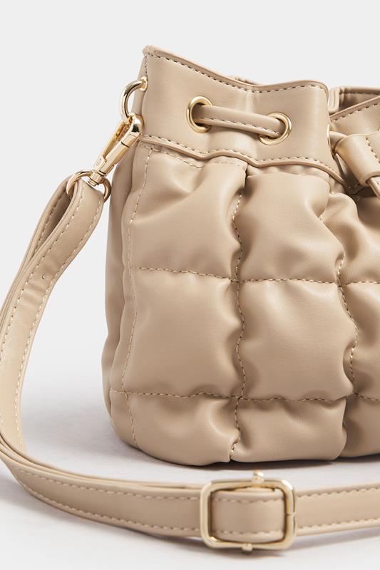 Camel Brown Faux Leather Quilted Bucket Bag | Yours Clothing 2